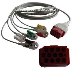 Bionet Comhoiriúnach BM3 BM5 Píosa amháin ECG Cábla le Luaidheanna Luaidhe, AHA, Léim 5 Luaidhe, Léim Dearg